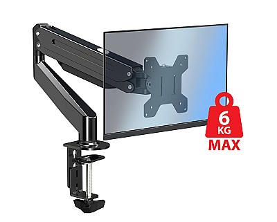 Arm for 1 monitor 10"-27"  Esperanza FONOS ERW019, Adjustable desk display mounting arm, Gas spring Max load: 6 kg, VESA 75/100 mm, Tilt adjustment (u