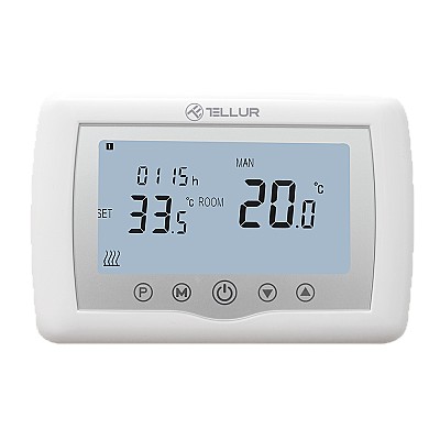 Image Thermostat WiFi Tellur for Central Heating, WiFi IEEE 802.11b/g/n, Compatibility with Android 4.1 / iOS 8 or higher, Wired Receiver,Wall Mounted, Whit