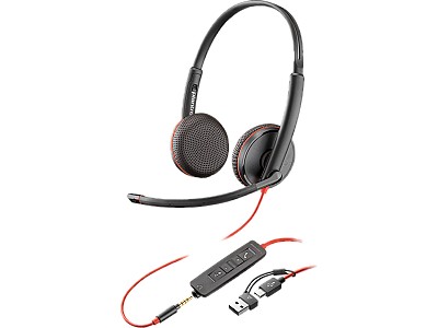 Căști USB-C Poly Blackwire 3225 stereo + mufă 3,5 mm + adaptor USB-C/A (8X229AA)