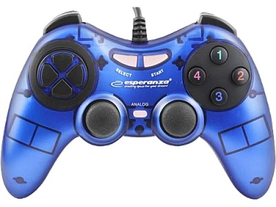 Image Gamepad Esperanza FIGHTER EGG105B  Blue, Vibration Game Pad, 16 buttons, 2 sticks, Ergonomic design, 2 modes (analog and digital), Soft sweat-resistan