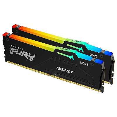 16GB (Kit of 2*8GB) DDR5-6000  Kingston FURY Beast DDR5 RGB, PC48000, CL40, 1.35V, Auto-overclocking, Asymmetric BLACK low-profile heat spreader,  Int