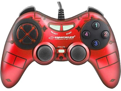 Image Gamepad Esperanza FIGHTER EGG105R  Red, Vibration Game Pad, 16 buttons, 2 sticks, Ergonomic design, 2 modes (analog and digital), Soft sweat-resistant