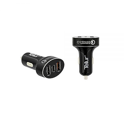 Image USB Car Charger - Tellur QC 3.0 (QC 3.0 + 2.4A + Type C), Black  TLL151051
