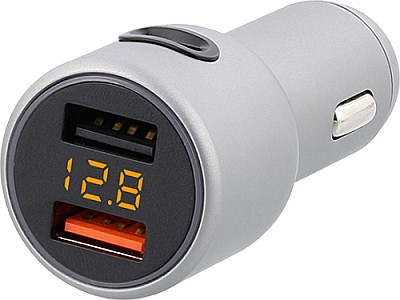 Image USB Car Charger - Tellur, CCY3 2xUSB (QC 3.0 + 2.4A), Type-C (2.4A), aluminium alloy, displays voltage, White  TLL151161