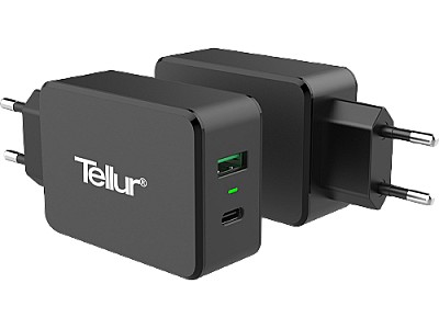 Image Universal Home Charger Tellur, (1 port USB- QC 3.0 + 1 port Type-C-3A), Input: 100/240V, Black  TLL151071