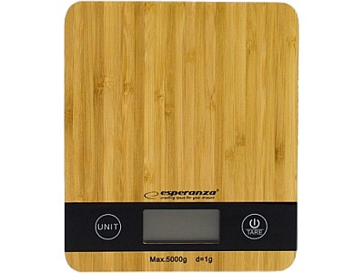 Image Kitchen Scale Esperanza BAMBOO EKS005, Maximum capacity: 5000g, Division: 1g, Four units of measure: g /lb/oz/kg, Super shinning stainless steel platf