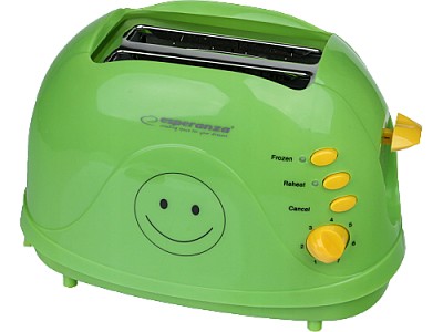 Image Toster Esperanza SMILEY EKT003 Green, 750W, 3 in 1, Toasting, Reheating, Defrost frozen bread, Designed to prepare thick and thin toast, Electronic Ti