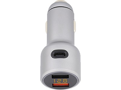 Image USB Car Charger - Tellur, CCY3 2xUSB (QC 3.0 + 2.4A), Type-C (2.4A), aluminium alloy, displays voltage, White  TLL151161
