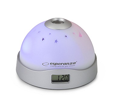 Image Clock Esperanza CASSIOPEIA  EHC001, Moon star projector, colorfull Led Light, built-in alarm with snooze feat, Power: 3x AAA battery (not included)