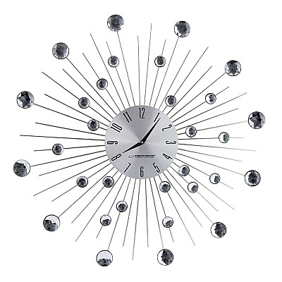 Image Clock Wall Esperanza BOSTON  EHC002 Grey,  50 cm, decorated with diamonds (acrylic glass), Aluminium clock surface, Quiet movement, hook for easy inst