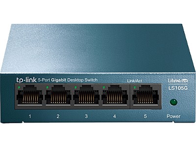 TP-LINK LS105G  5-Port Gigabit Desktop Switch, 5 10/100/1000Mbps RJ45 ports, steel case, Green Technology