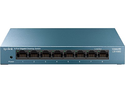 TP-LINK LS108G  8-Port Gigabit Desktop Switch, 5 10/100/1000Mbps RJ45 ports, steel case, Green Technology