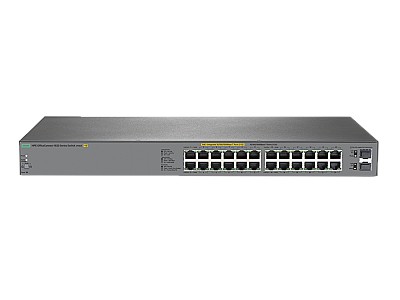 HPE 1820 24G Switch, 24-port RJ-45 10/100/1000 ports including 12 port PoE+ (185W), Layer 2 switching, 2-SFP 100/1000 Mbps ports, VLANs, IGMP Snooping