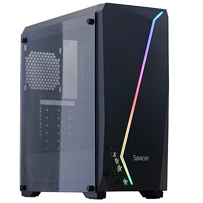 Image Case SPACER - gaming, Middle Tower, ATX, "FLASH", fara sursa, sticlasecurizata, USB 2.0 x 2, USB 3.0 x 1, PSU shroud, black "SPCS-GC-FLASH"