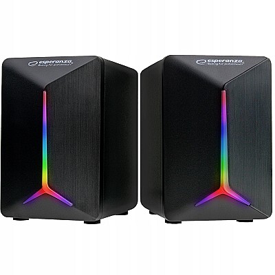 Image Speakers 2.0  Esperanza Frevo EGS105, 5W (2 x 2.5W), LED Rainbow lighting, Volume control, built in amplifier, Power supply: 5V, They require: USB and