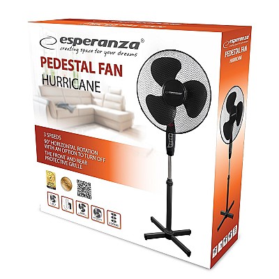 Image Cooling Fan Esperanza HURRICANE EHF001KK Black/Black, 40cm, 50W, Speed levels 3, Cable length: 1,5m