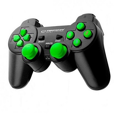 Image Gamepad Wireless Esperanza GLADIATOR EGG108G  Green, vibration Game Pad, 16 buttons, 2 sticks, Ergonomic design, 2 modes (analog and digital), Soft sw