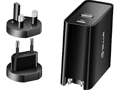 Universal Home Charger Tellur Powerful Duo 48W, 1 x Type-C (PD 3.0)  30W, 1 x USB QC3.0 18W, Input: 100/240V, Black  TLL151271