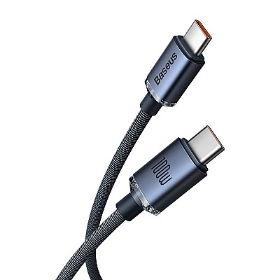 Image Cable Type-C - Type-C, Braided, 100W, 1.2m, Baseus Crystal Shine Black  CAJY000601