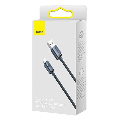 Image Cable USB - Type-C, Braided, 100W, 1.2m, Baseus Crystal Shine Black  CAJY000401