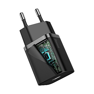 Image Universal Home Charger Baseus Super Si, 1xUSB Type-C, 20W, 5V/3A, Cable included (Type-C - Lightning, 1m), Black  TZCCSUP-B01