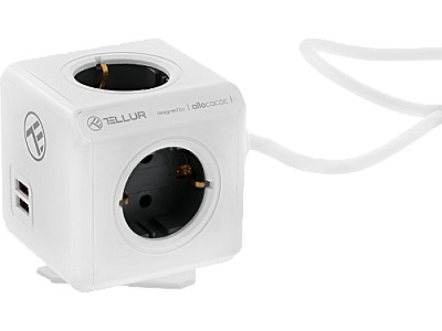 Prelungitor PowerCube, 4 x outlets, 2 x USB ports, 1.5m, Tellur White  TLL151111