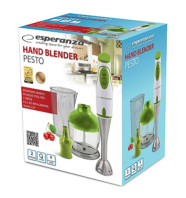Image Hand blender Esperanza PESTO EKM003G, Green, 450W, 3 in 1 Chopper, Whisk, Cup of mixing,  Stainless steel knife; Stainless steel removable rod hanger;