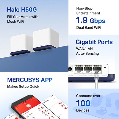 Image MERCUSYS Halo H50G(2-pack) AC1900 Whole Home Mesh Wi-Fi System