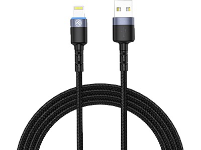 Cable USB - Lightning, cu LED, Nylon, 2m, Tellur Black  TLL155324