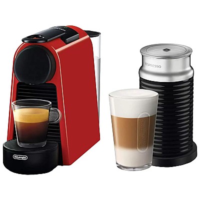 Image Espressor Nespresso De'Longhi Essenza Mini EN85.RAE, 1450W, 19 Bar,Rosu + Aparat pentru spumare lapte Aeroccino 3 Negru, 0.6L,